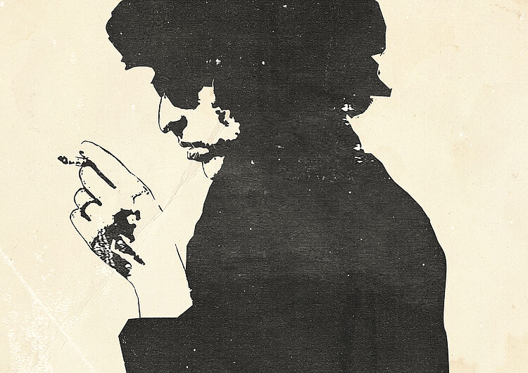 Illustration af Bob Dylan set i profil